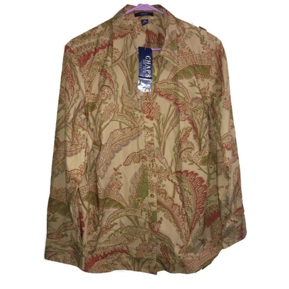 Chaps Button-Front Ralph Lauren Shirt Flowers NEW - Picture 1 of 4